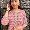 Peach Embroidered Kurta