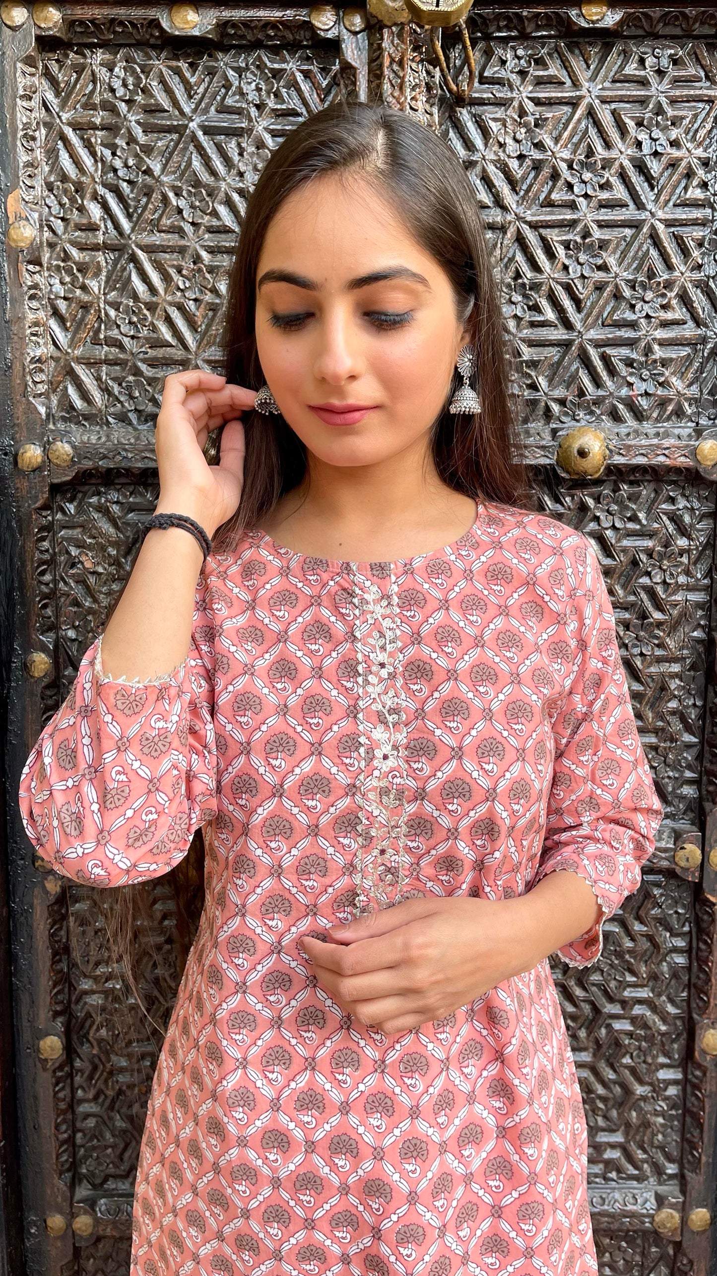 Peach Embroidered Kurta