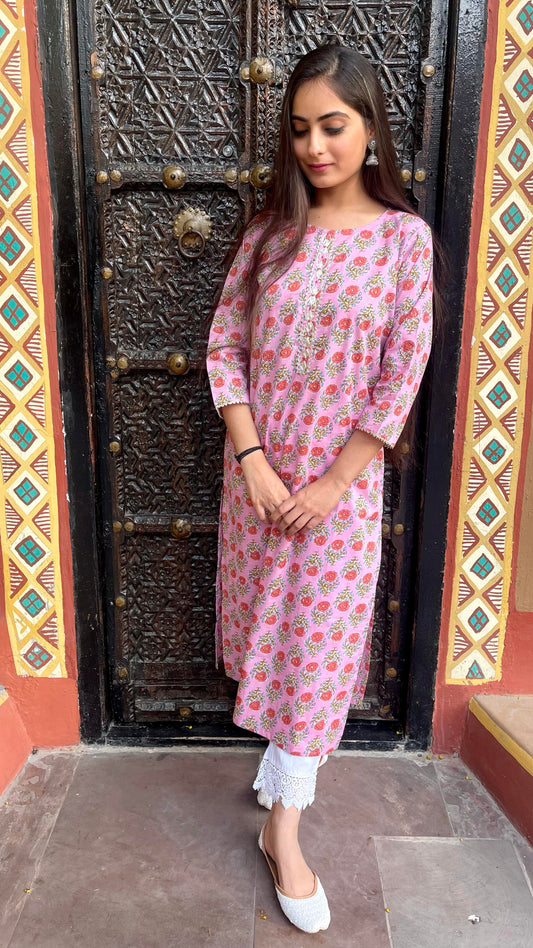 Pink Embroidered Kurta