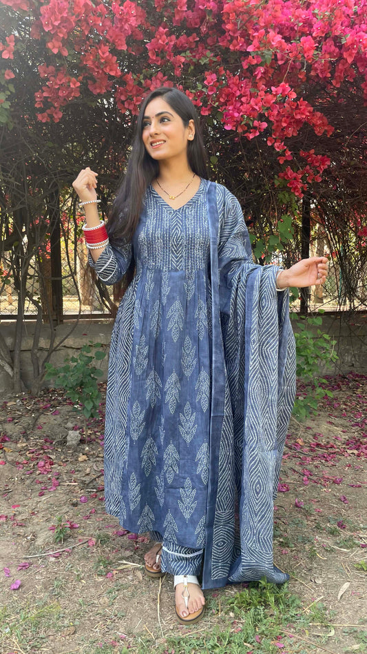 Grey Pintuck A-line Suit