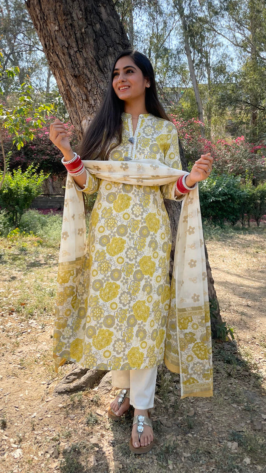 Sneha Cream Yellow Suit