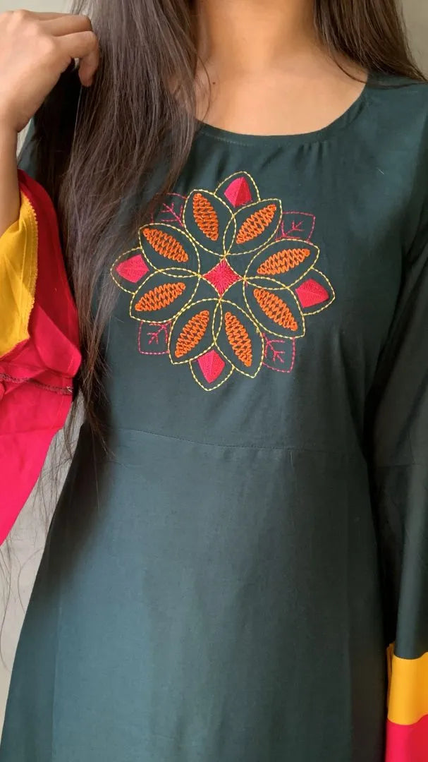 Green Embroidered Kurta