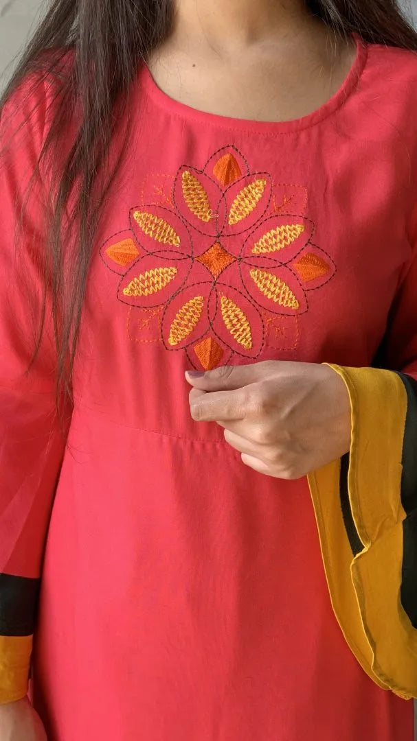 Coral Embroidered Kurta