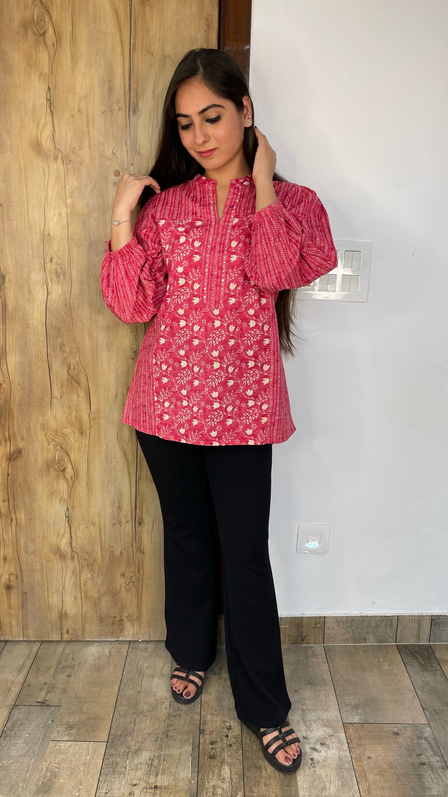 Dark Pink Printed Top