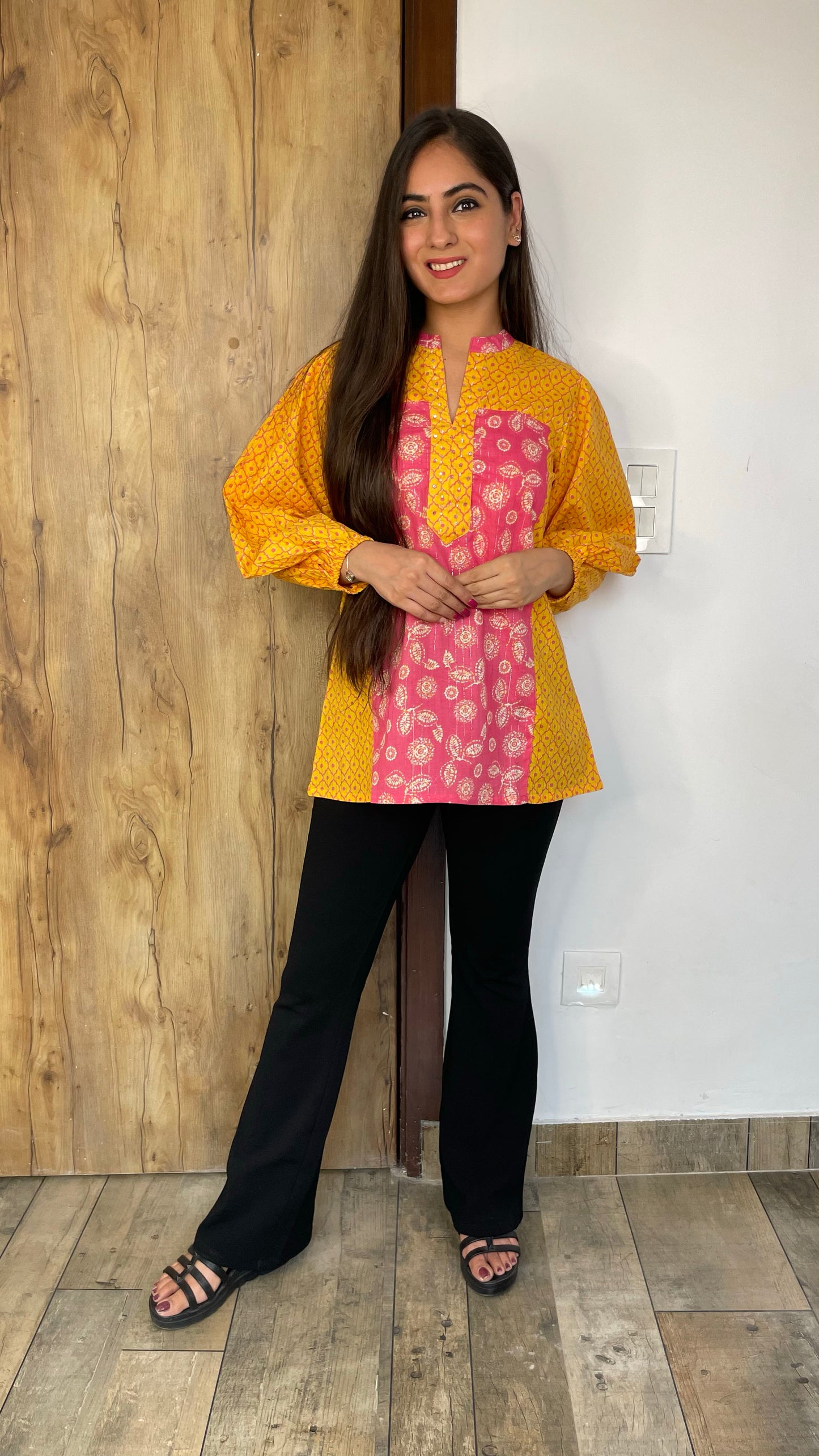 Yellow Pink Printed Top