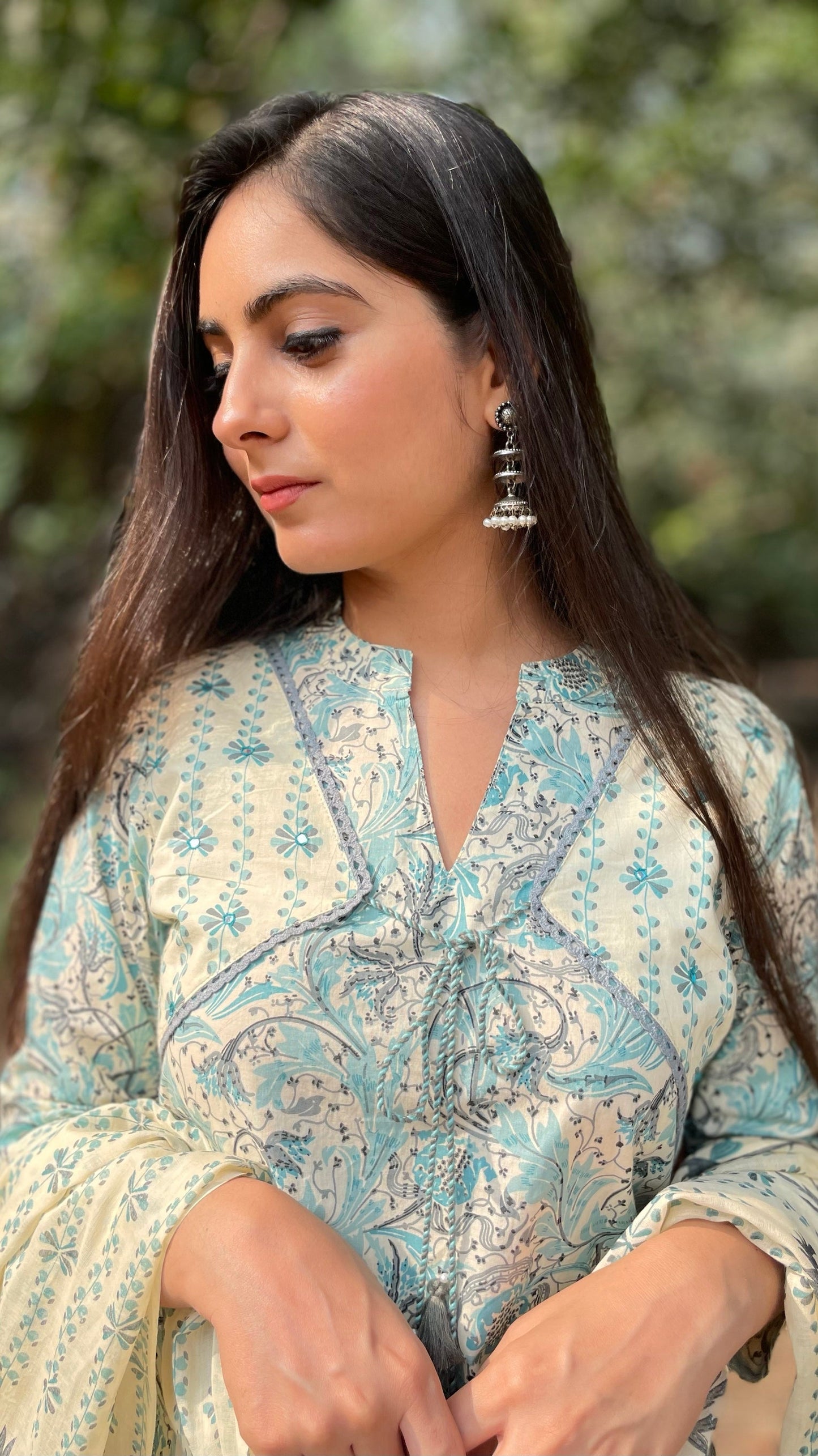 Blue Cream Salwar Suit