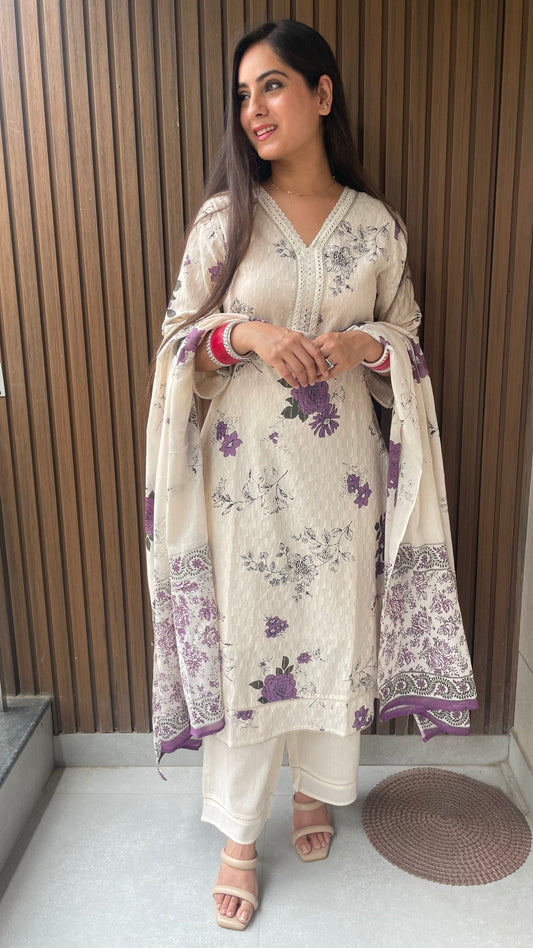 Naina Cream Purple Suit