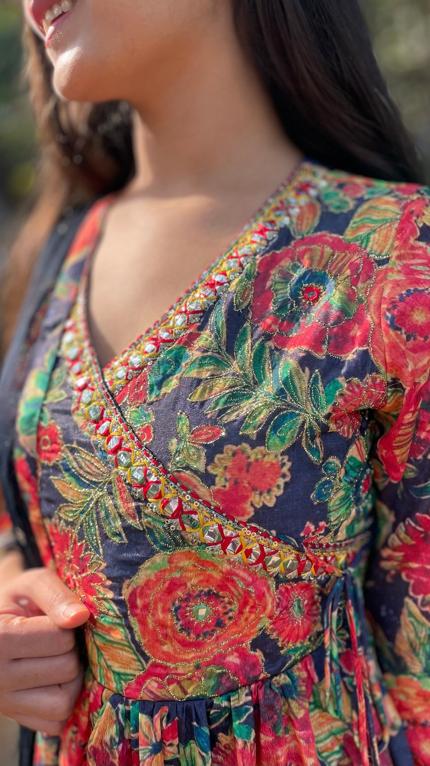 Navy Blue Floral Suit