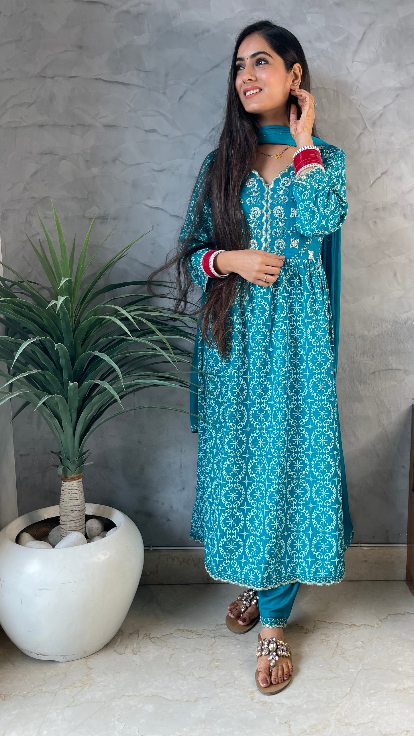 Anjali Teal A-line Suit