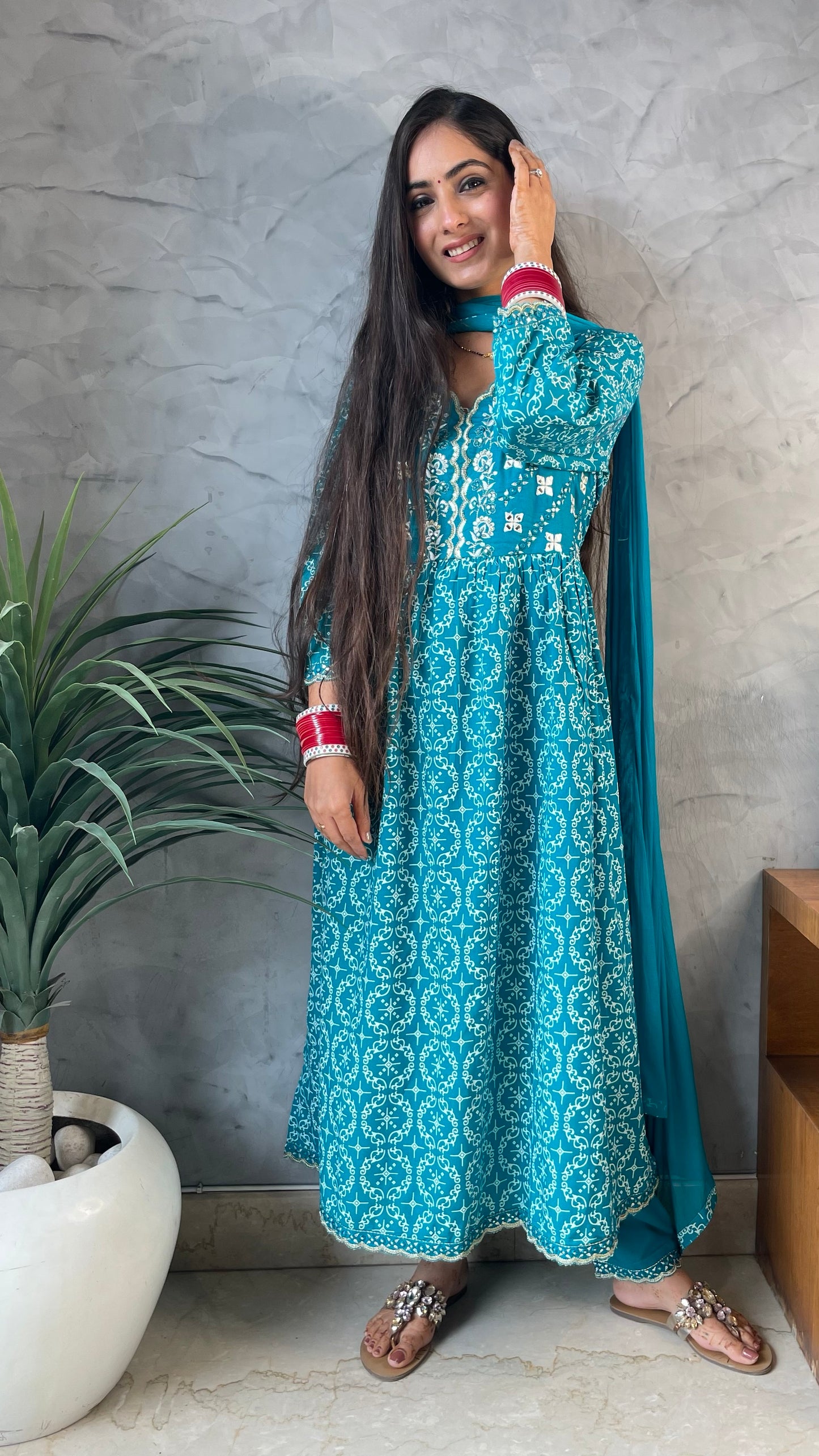 Anjali Teal A-line Suit