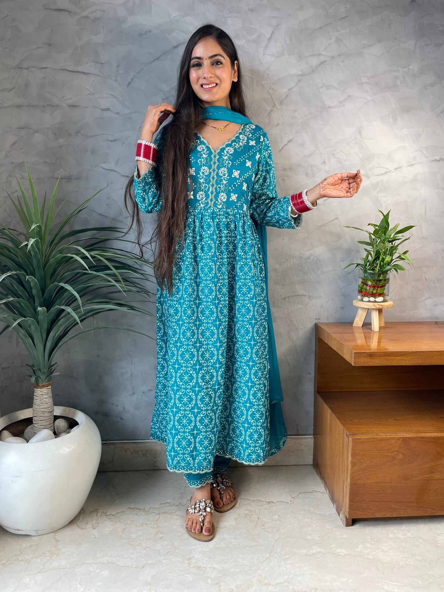 Anjali Teal A-line Suit