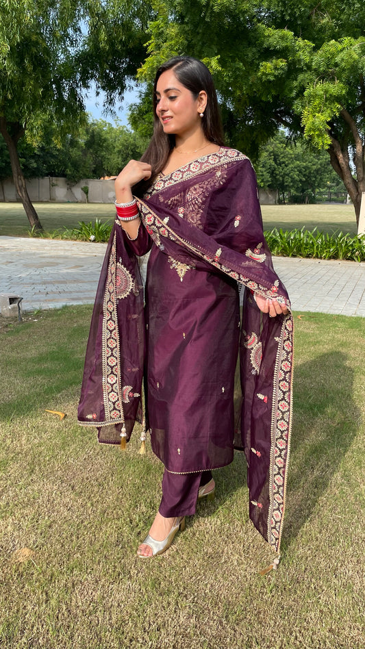 Radha Wine Embroidered Suit