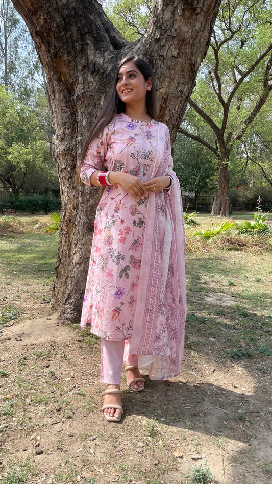 Neha Pink Floral Suit