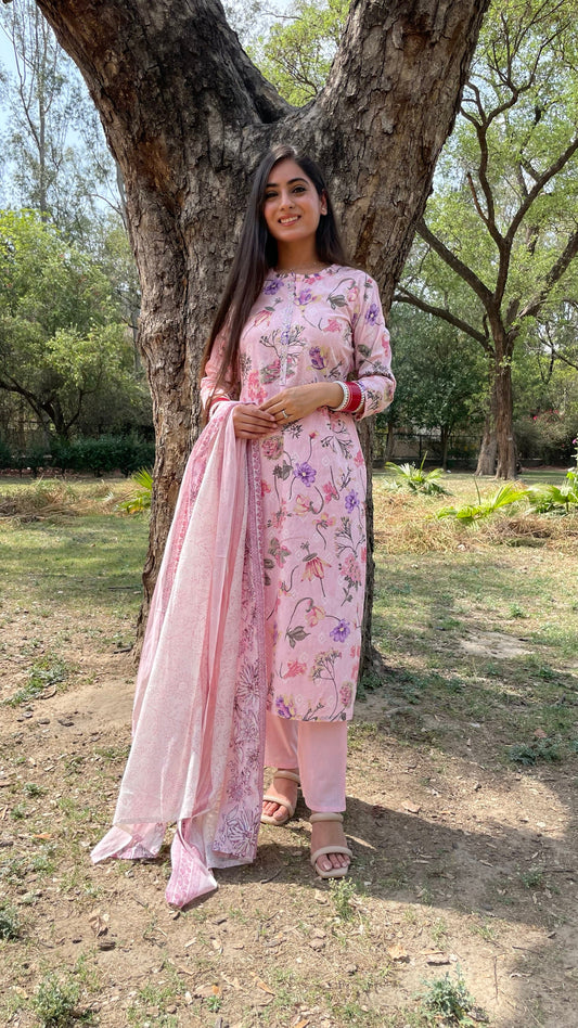 Neha Pink Floral Suit