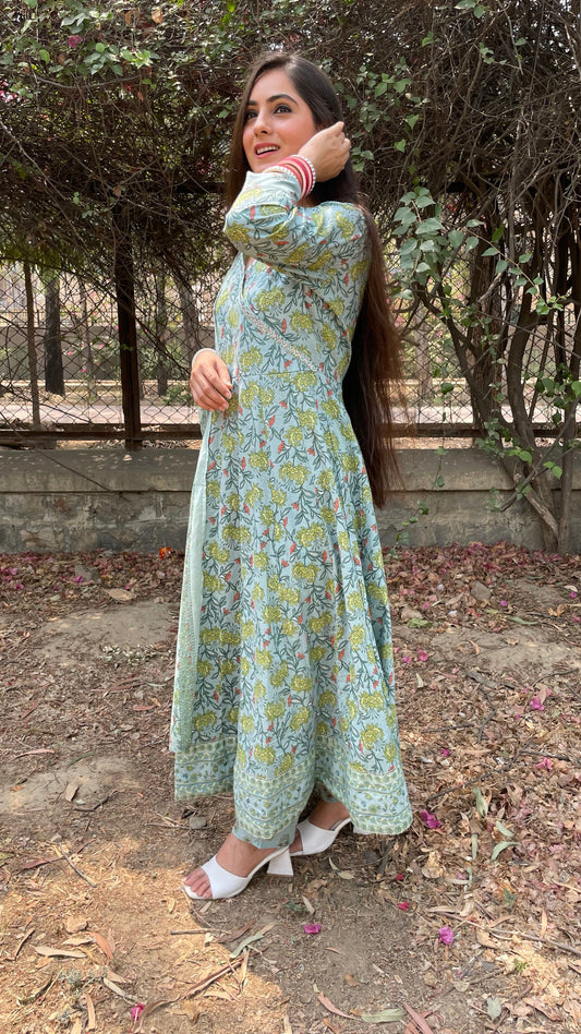 Ritu Cyan Anarkali Suit