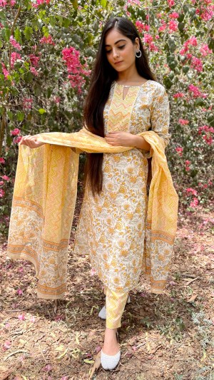 Cream Yellow Floral Suit